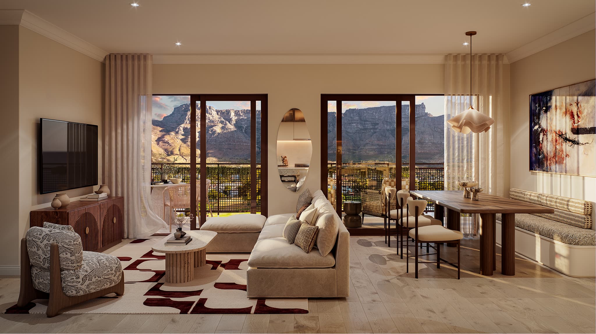 Living room with mountain views